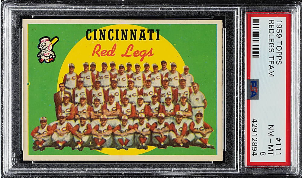 1959 Topps #111 Cincinnati Redlegs Team PSA NM-MT 8