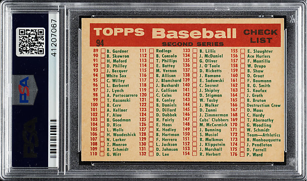 1959 Topps #94 Chicago White Sox Team PSA NM-MT 8