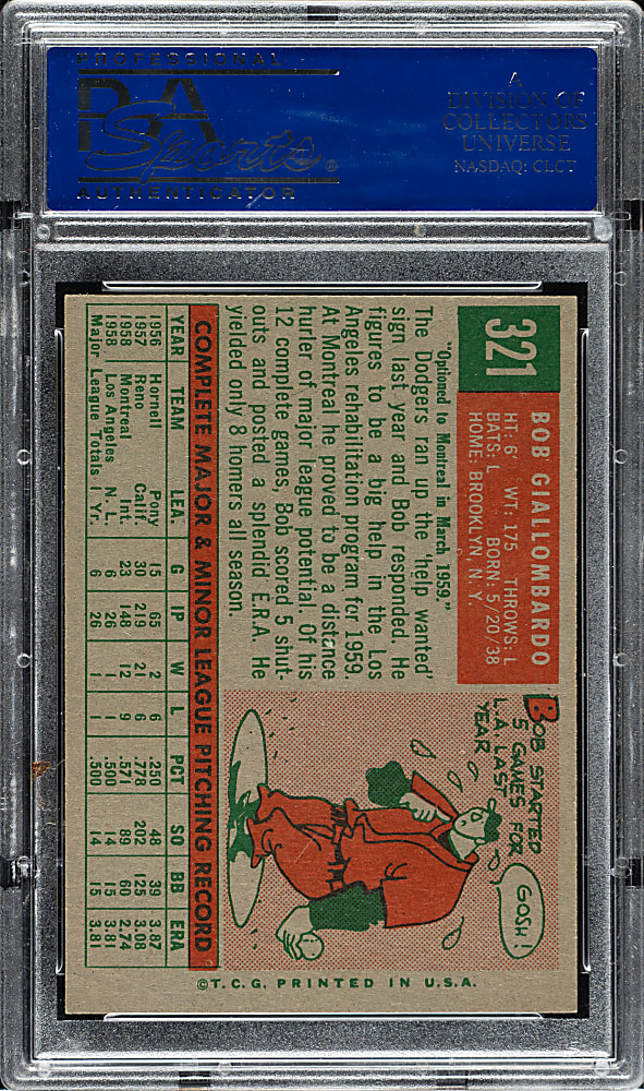 1959 Topps #321 Bob Giallombardo PSA NM-MT 8