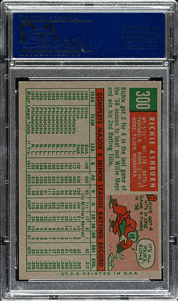 1959 Topps #300 Richie Ashburn PSA NM-MT 8