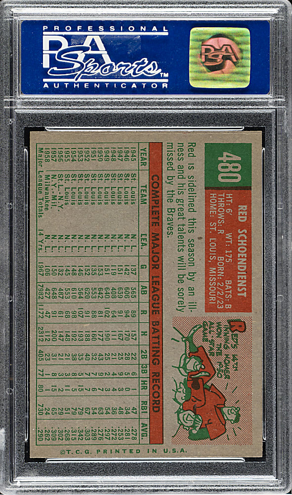 1959 Topps #480 Red Schoendienst PSA NM-MT 8