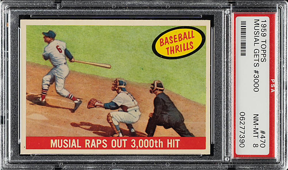1959 Topps #470 Stan Musial Raps Out 3,000th Hit PSA NM-MT 8
