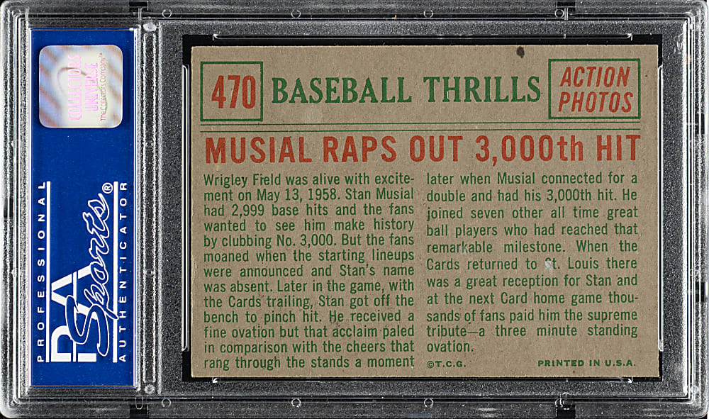 1959 Topps #470 Stan Musial Raps Out 3,000th Hit PSA NM-MT 8