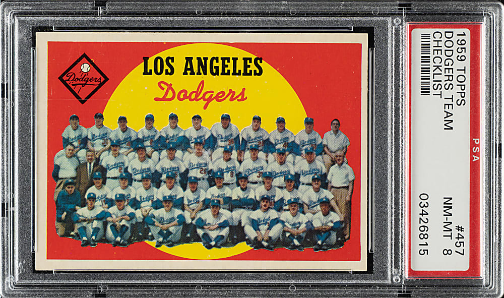 1959 Topps #457 Los Angeles Dodgers Team PSA NM-MT 8