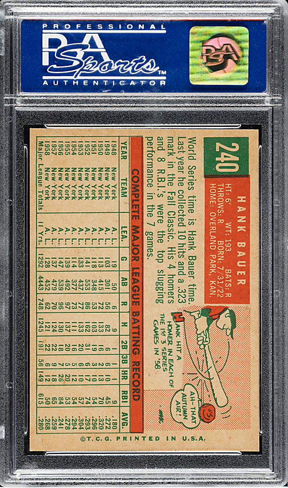 1959 Topps #240 Hank Bauer PSA NM-MT 8