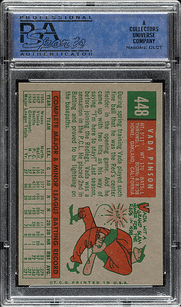 1959 Topps #448 Vada Pinson PSA NM-MT 8
