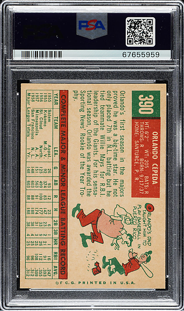 1959 Topps #390 Orlando Cepeda PSA NM-MT 8