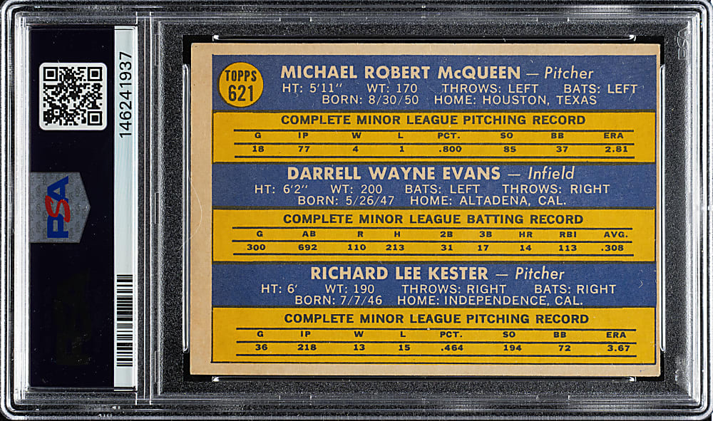 Signed 1970 Topps #621 Darrell Evans PSA/DNA GEM MINT 10