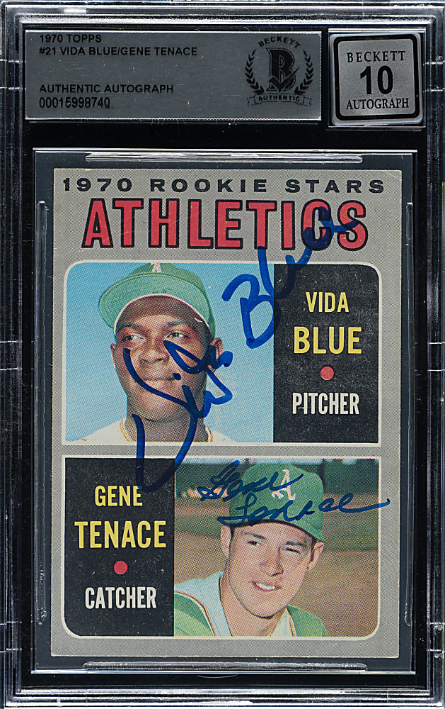Signed 1970 Topps #21 Vida Blue/Gene Tenace Beckett GEM MINT 10