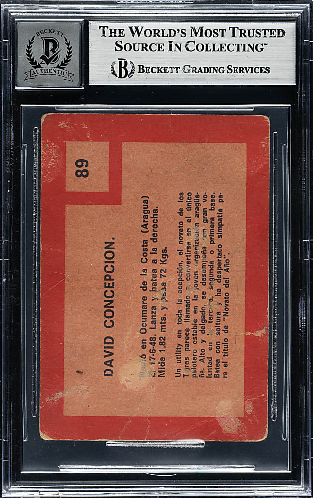 Signed 1967 Topps Venezuelan "Winter League" #89 Dave Concepcion Rookie Beckett GEM MINT 10