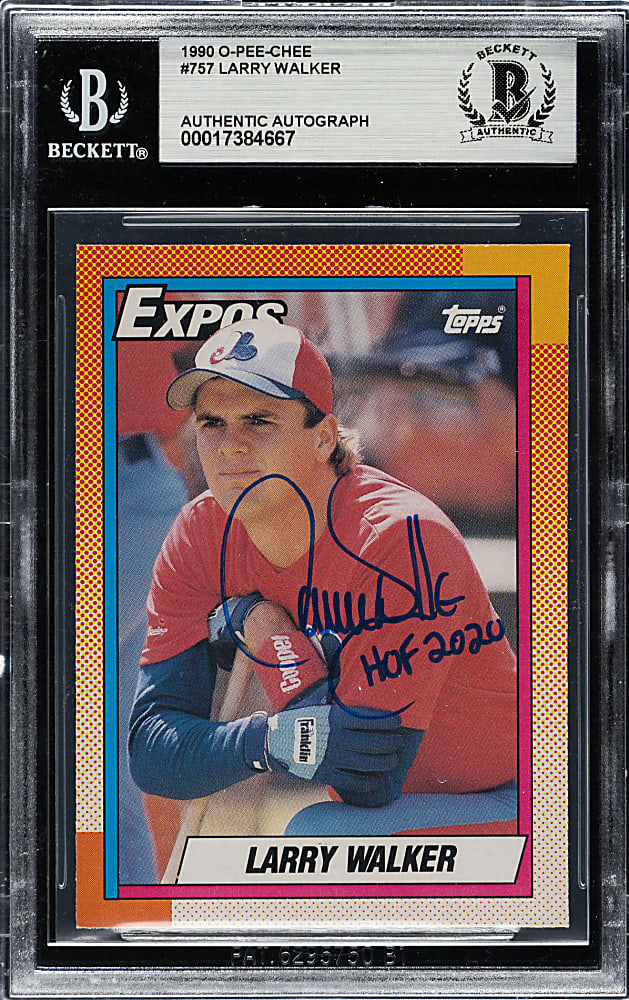 Signed 1990 O-Pee-Chee #757 Larry Walker Rookie - Beckett