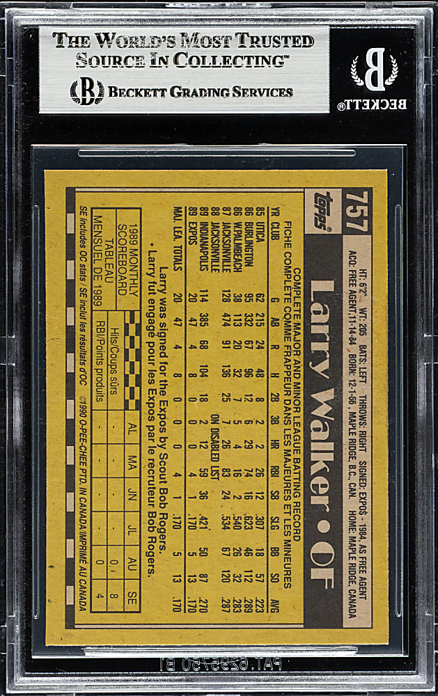 Signed 1990 O-Pee-Chee #757 Larry Walker Rookie - Beckett