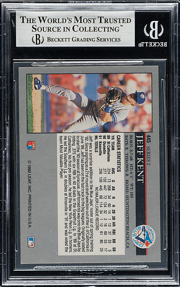 Signed 1992 Leaf #445 Jeff Kent Rookie - Beckett