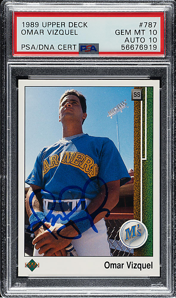 Signed 1989 Upper Deck #787 Omar Vizquel Rookie PSA GEM MINT 10 with GEM MINT 10 Signature