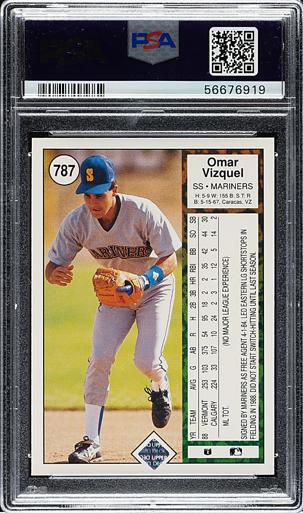 Signed 1989 Upper Deck #787 Omar Vizquel Rookie PSA GEM MINT 10 with GEM MINT 10 Signature