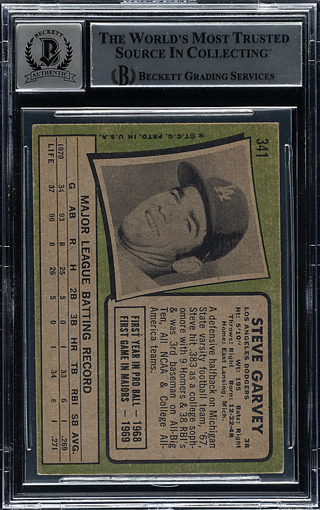 Signed 1971 Topps #341 Steve Garvey Rookie Beckett GEM MINT 10