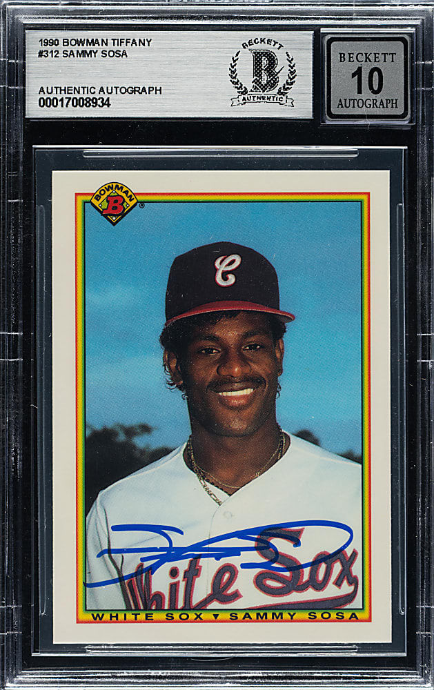Signed 1990 Bowman Tiffany #312 Sammy Sosa Rookie Beckett GEM MINT 10
