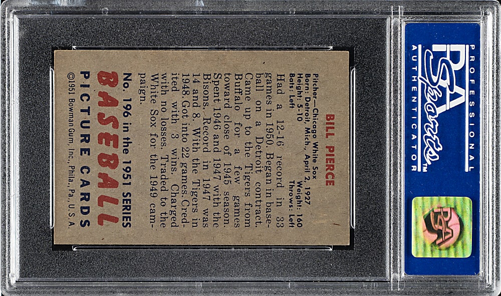 1951 Bowman #196 Bill Pierce PSA NM-MT 8