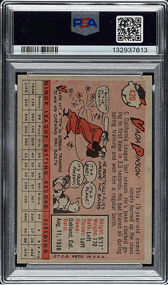 1958 Topps #420 Vada Pinson Rookie PSA NM 7
