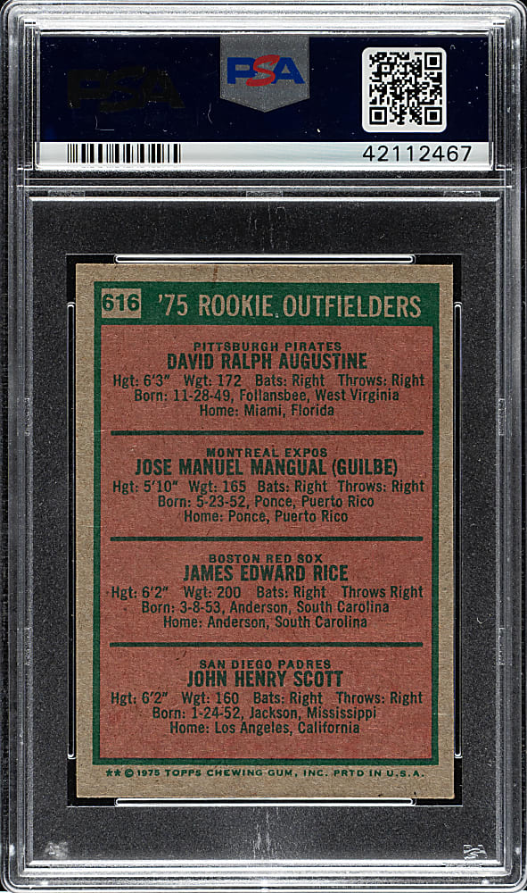 1975 Topps Mini #616 Jim Rice Rookie PSA NM-MT+ 8.5
