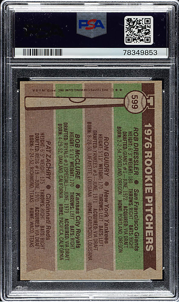 1976 Topps #599 Ron Guidry Rookie PSA MINT 9