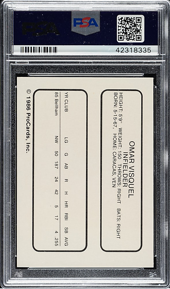 1986 Procards Omar Visquel PSA GEM MINT 10