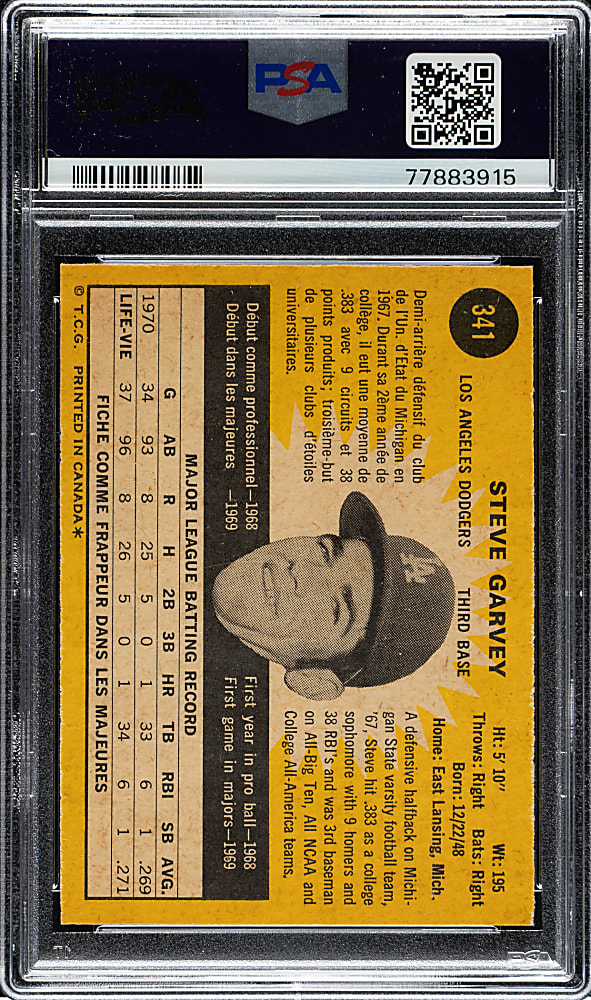 1971 O-Pee-Chee #341 Steve Garvey Rookie PSA NM 7