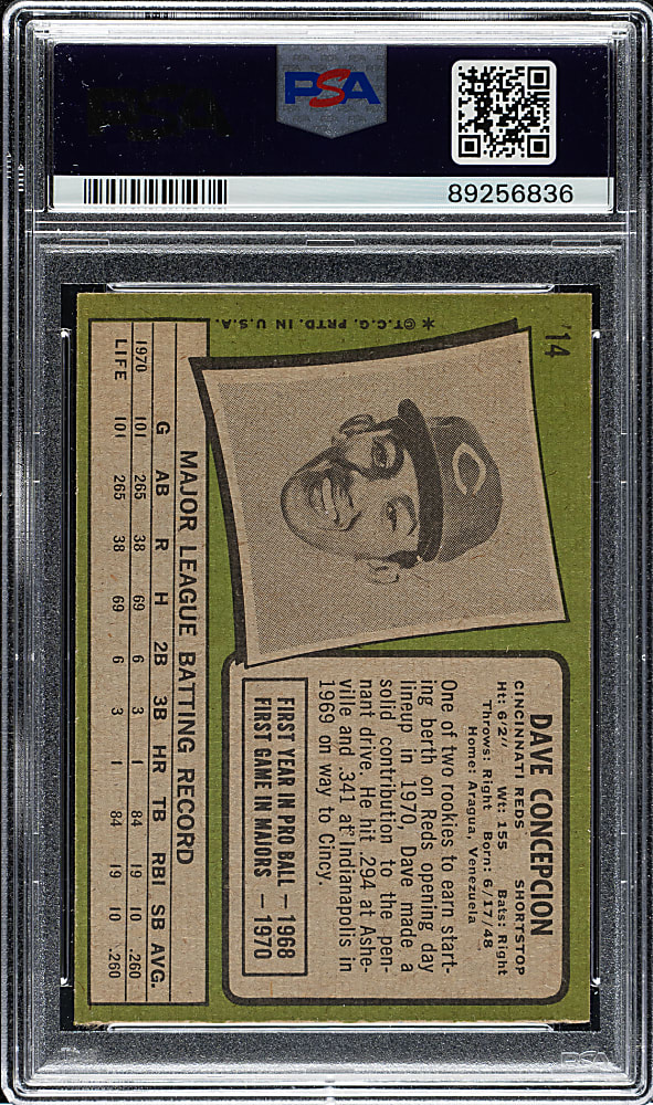 1971 Topps #14 Dave Concepcion Rookie PSA NM-MT 8