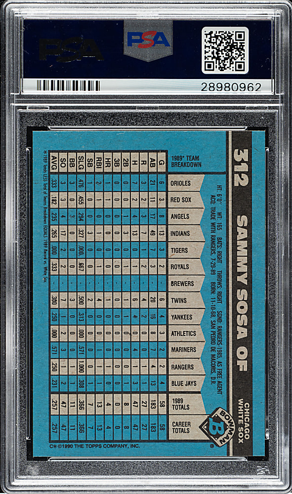 1990 Bowman #312 Sammy Sosa Rookie PSA GEM MINT 10