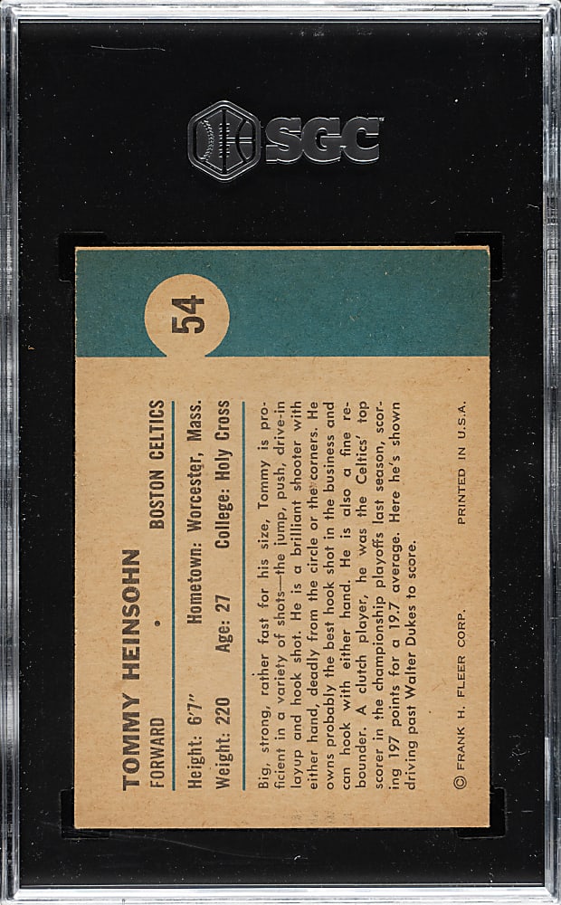 1961-1962 Fleer Basketball #54 Tom Heinsohn In Action SGC EX 5