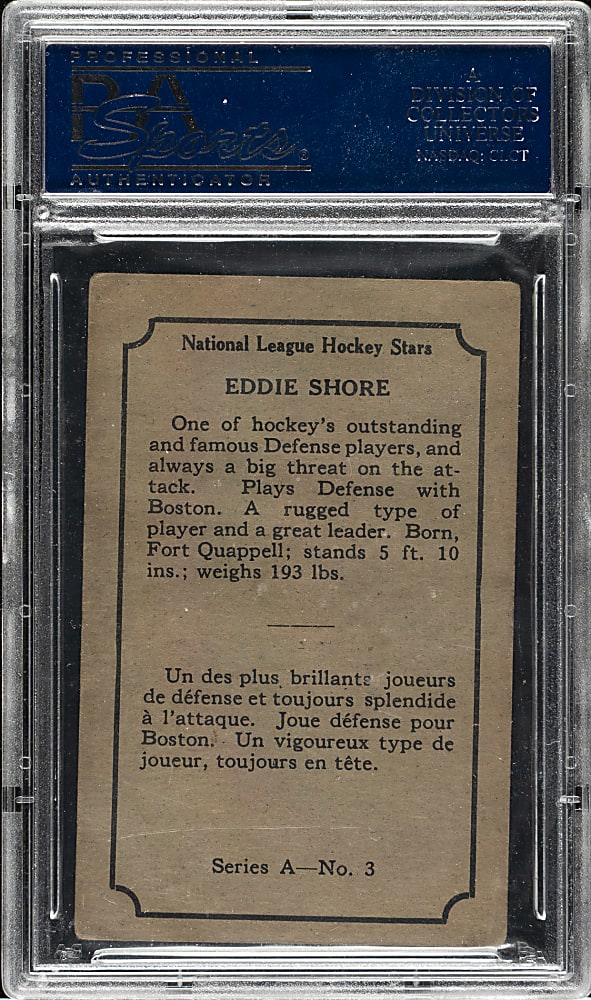 1933-1934 O-Pee-Chee Hockey A-3 Eddie Shore PSA VG 3 - Orange Background