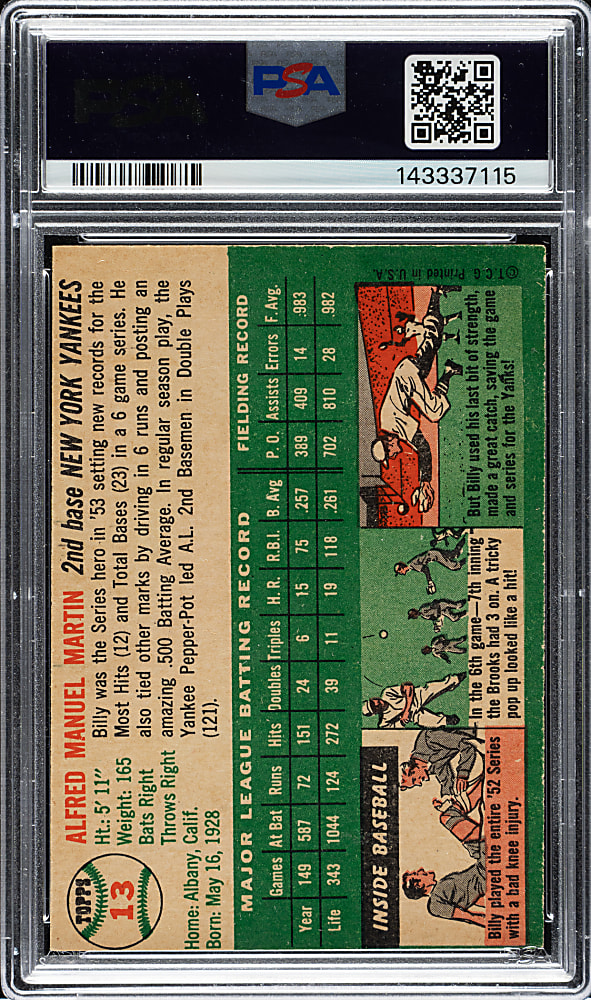 1954 Topps #13 Billy Martin PSA VG-EX 4