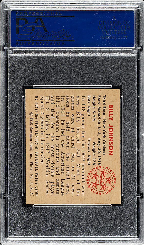 1950 Bowman #102 Billy Johnson PSA NM 7