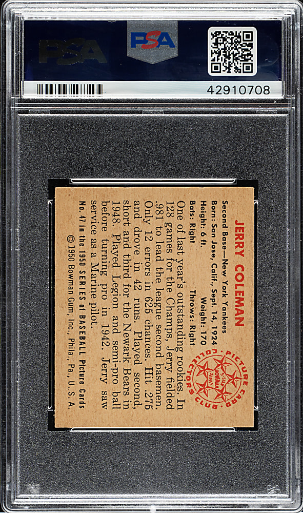 1950 Bowman #47 Jerry Coleman PSA NM 7