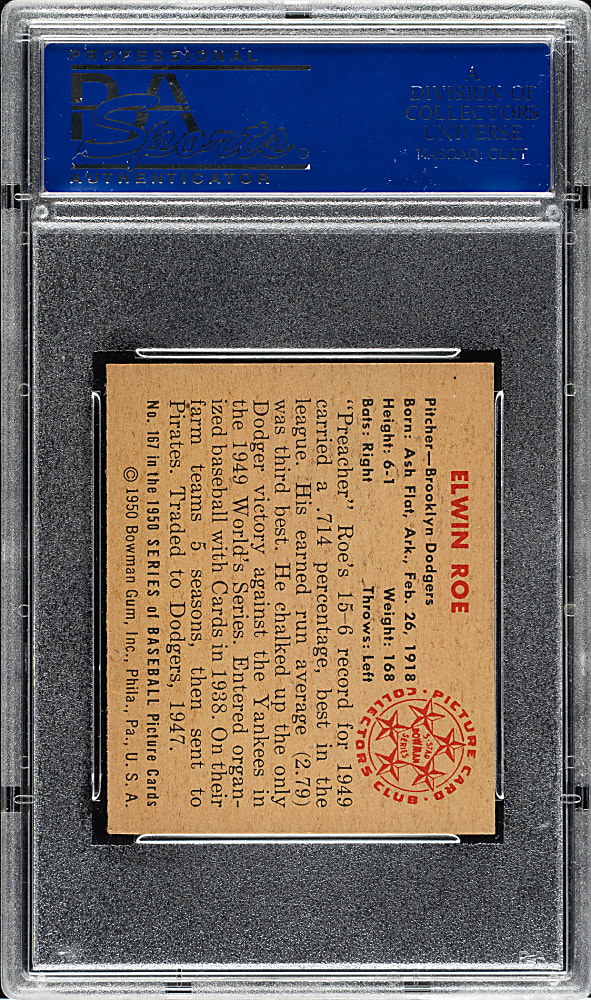 1950 Bowman #167 Preacher Roe PSA NM 7