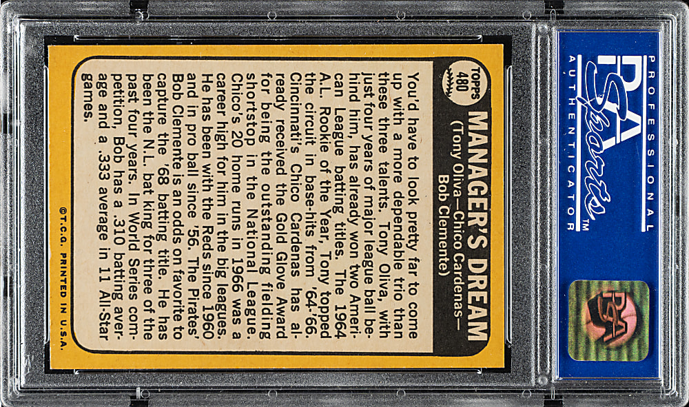 1968 Topps #480 Manager's Dream with Roberto Clemente PSA NM-MT 8