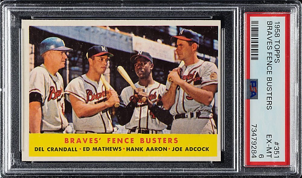 1958 Topps #351 Fence Busters with Hank Aaron and Ed Mathews PSA EX-MT 6
