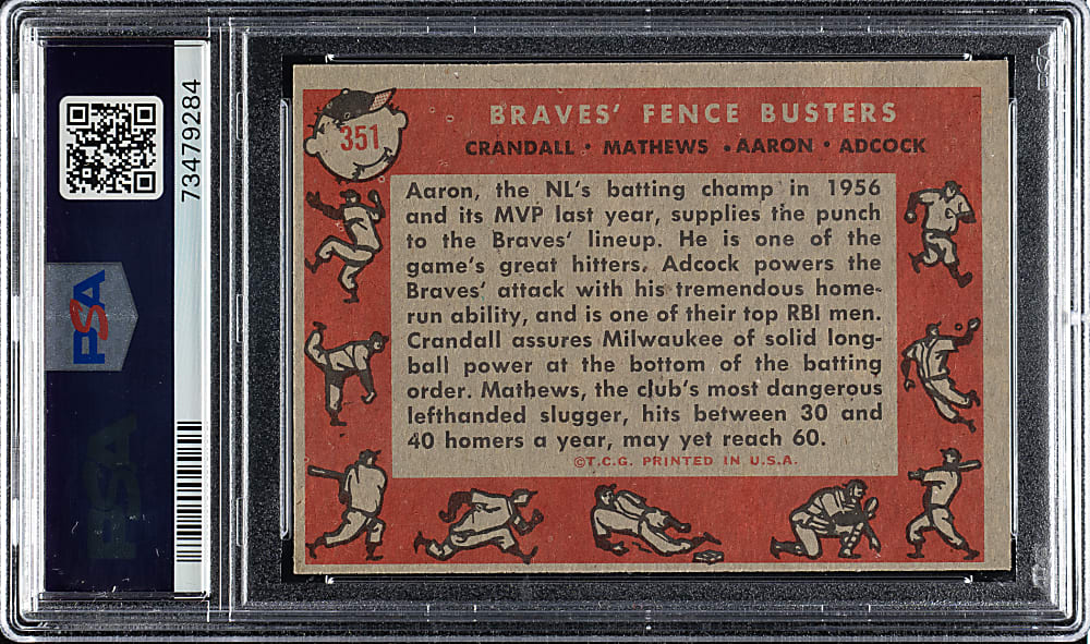 1958 Topps #351 Fence Busters with Hank Aaron and Ed Mathews PSA EX-MT 6