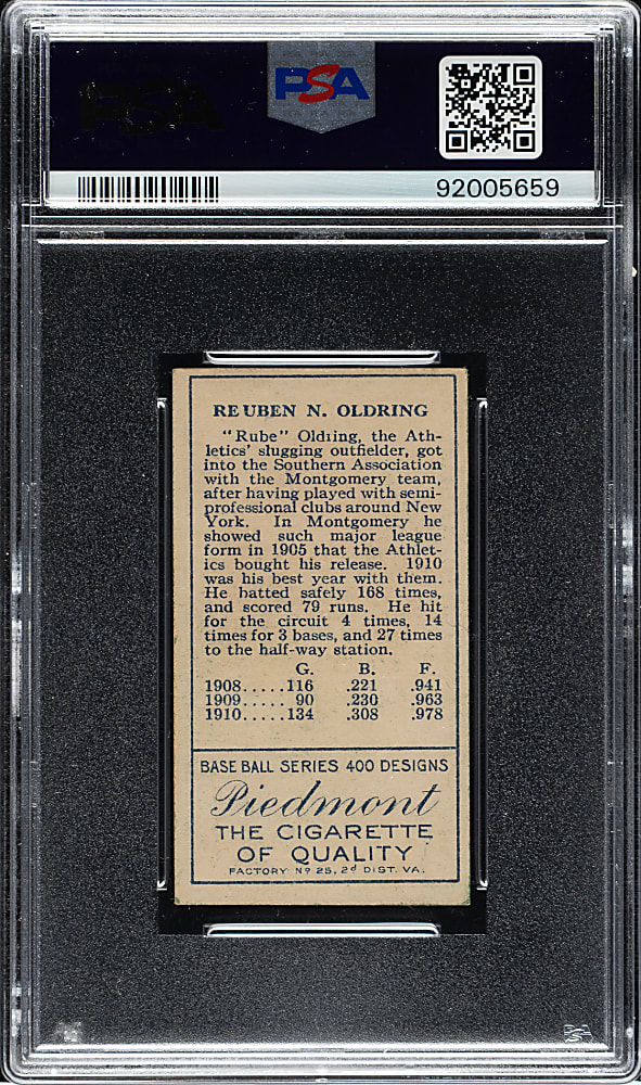 1911 T205 Gold Border Rube Oldring PSA EX 5