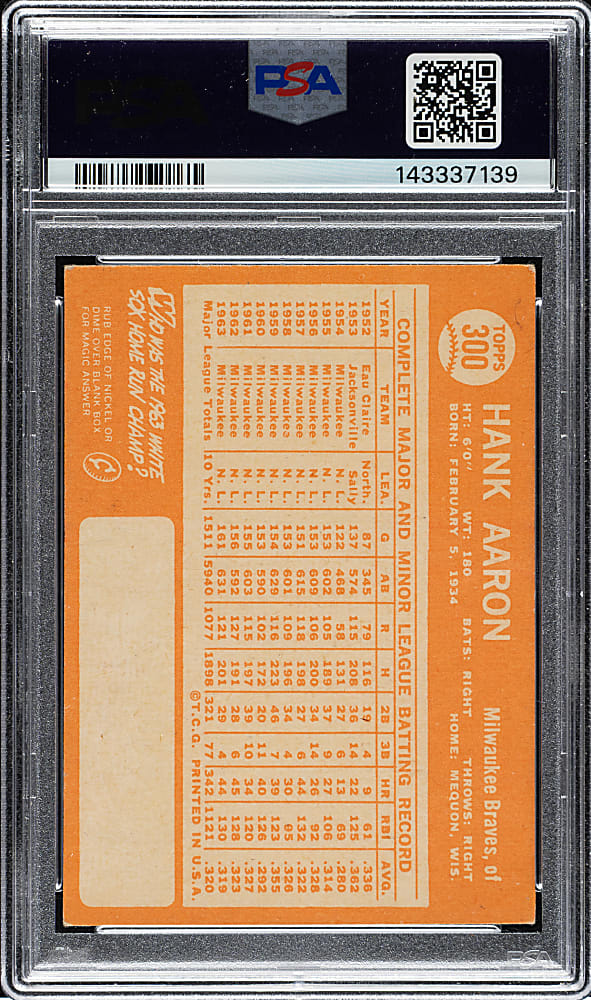 1964 Topps #300 Hank Aaron PSA VG 3