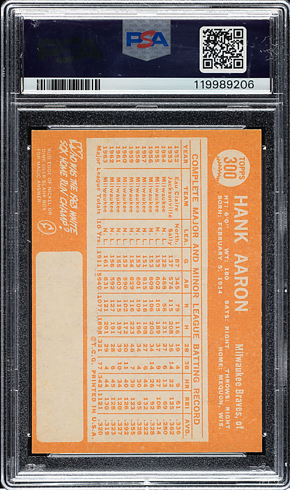 1964 Topps #300 Hank Aaron PSA VG-EX 4