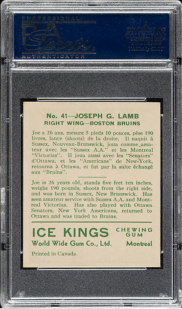 1933-1934 V357 World Wide Gum "Ice Kings" #41 Joe Lamb PSA NM 7