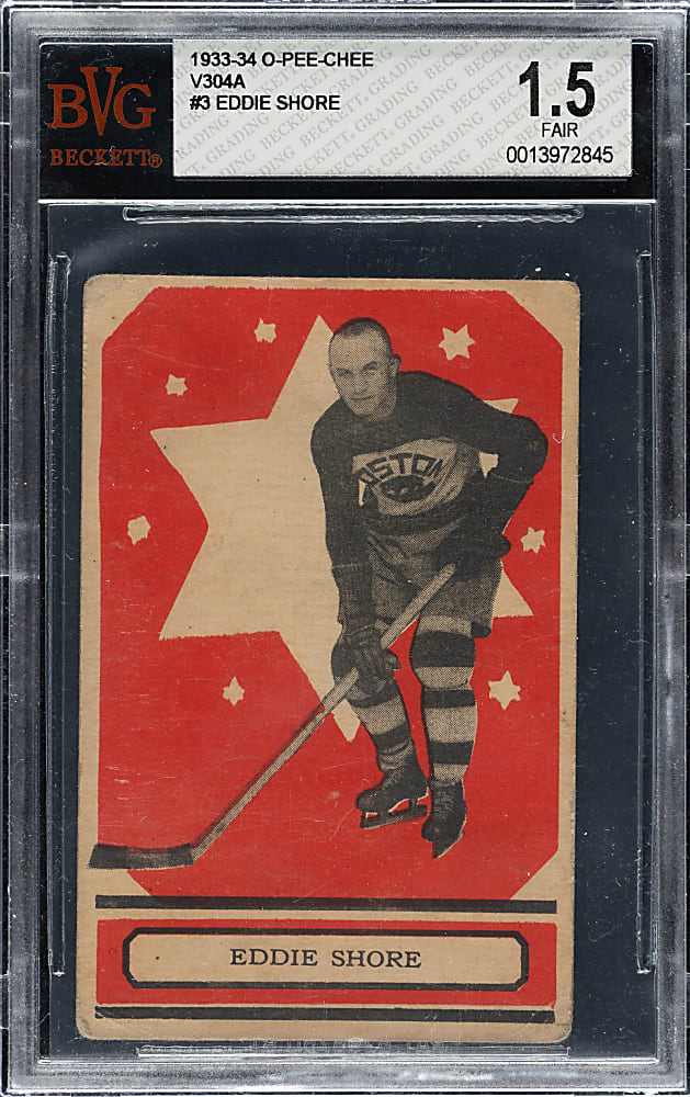 1933-1934 O-Pee-Chee Hockey A-3 Eddie Shore BVG FAIR 1.5 - Red Background