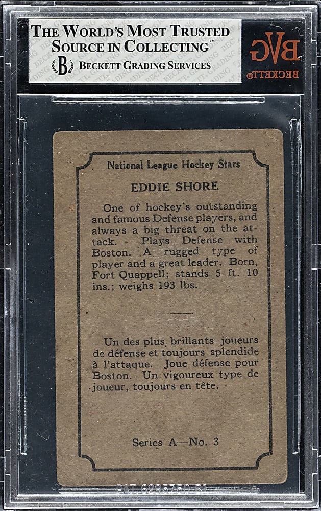 1933-1934 O-Pee-Chee Hockey A-3 Eddie Shore BVG FAIR 1.5 - Red Background