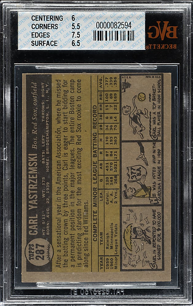1961 Topps #287 Carl Yastrzemski BVG EX-MT 6
