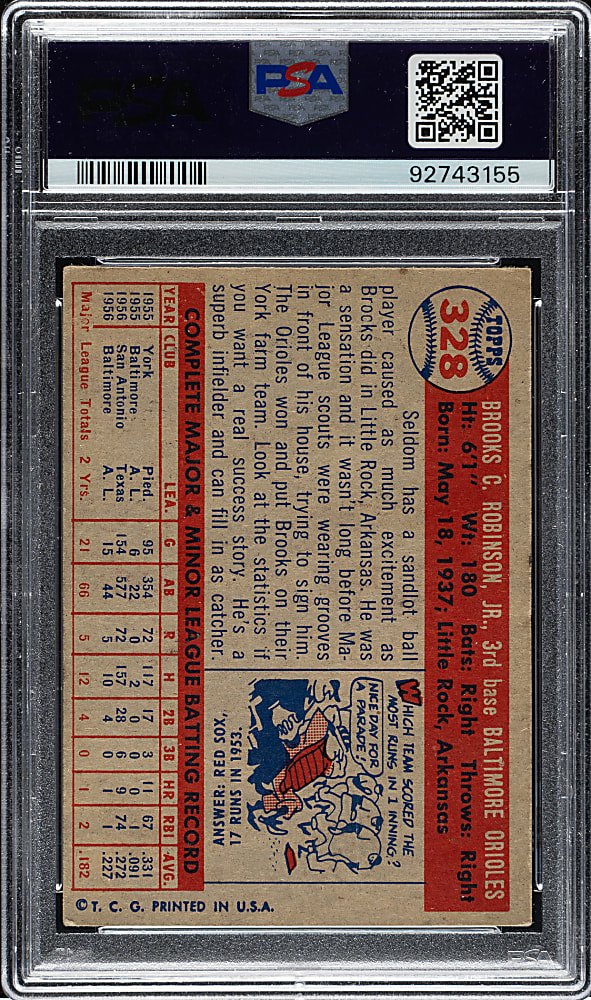 1957 Topps #328 Brooks Robinson Rookie PSA VG-EX 4