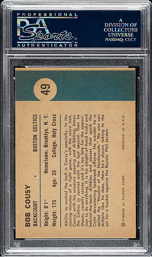 1961-1962 Fleer Basketball #49 Bob Cousy In Action PSA NM 7