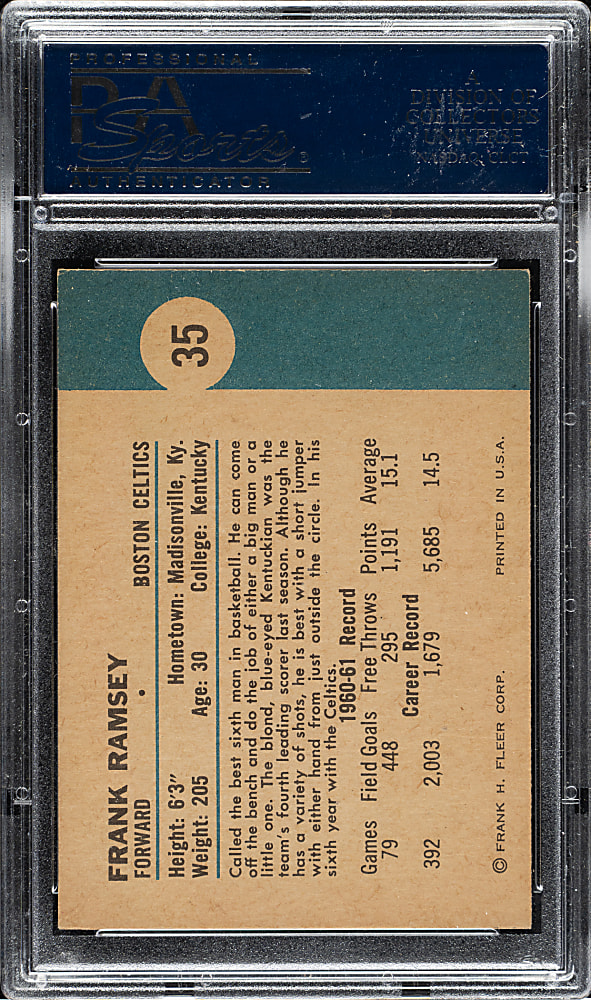 1961-1962 Fleer Basketball #35 Frank Ramsey PSA NM 7
