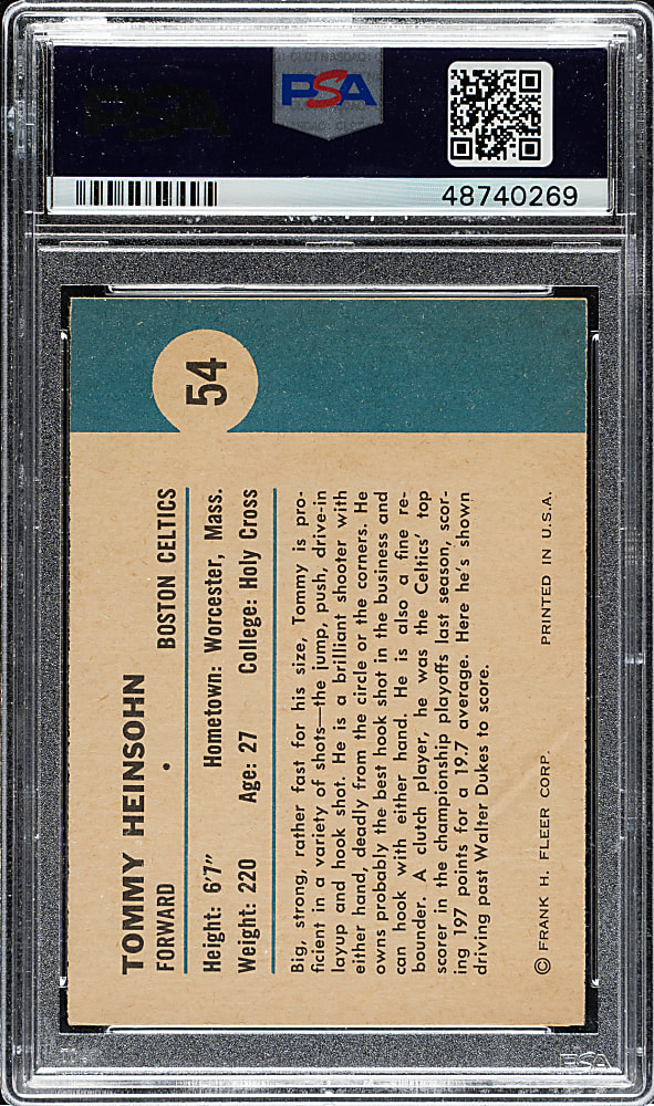 1961-1962 Fleer Basketball #54 Tom Heinsohn In Action PSA NM 7