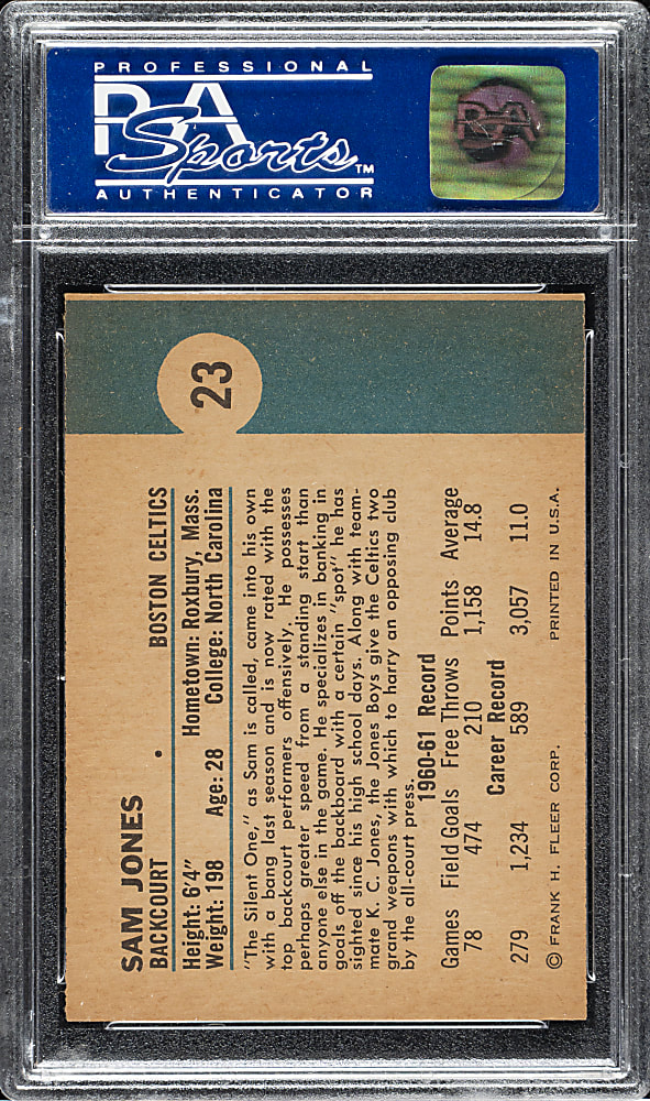 1961-1962 Fleer Basketball #23 Sam Jones Rookie PSA NM 7
